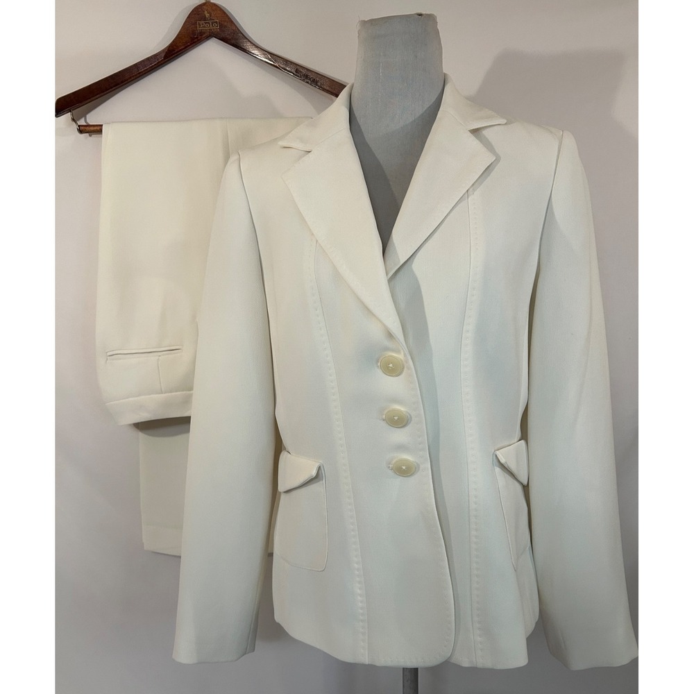 Women's ABS By Allen Schwartz Solid Off White  Pants 2-Pcs 3 Button Suit Size 10